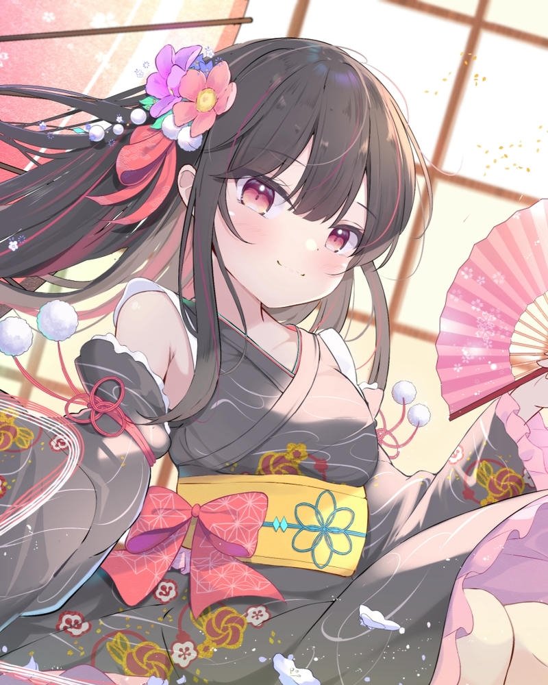Hình ảnh anime nữ mặc kimono ánh mắt dịu nhẹ đầy thiện cảm