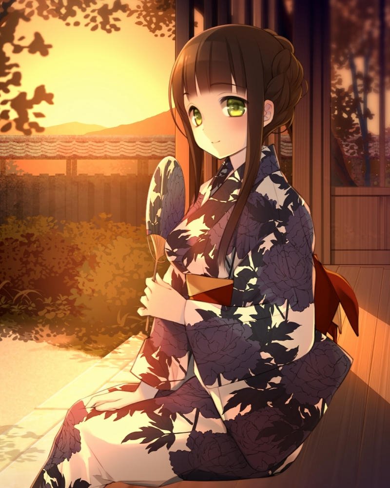 Hình ảnh anime nữ mặc kimono ánh nhìn dịu dàng rất cuốn hút