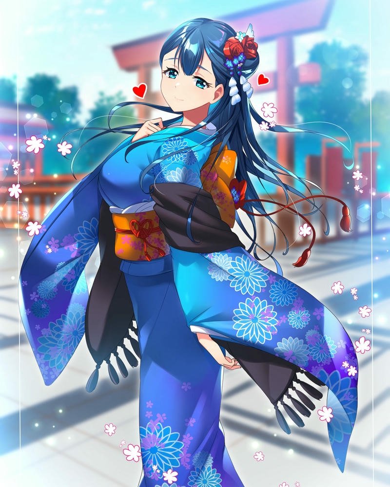 Hình ảnh anime nữ mặc kimono dung mạo thanh tú rất thanh lịch