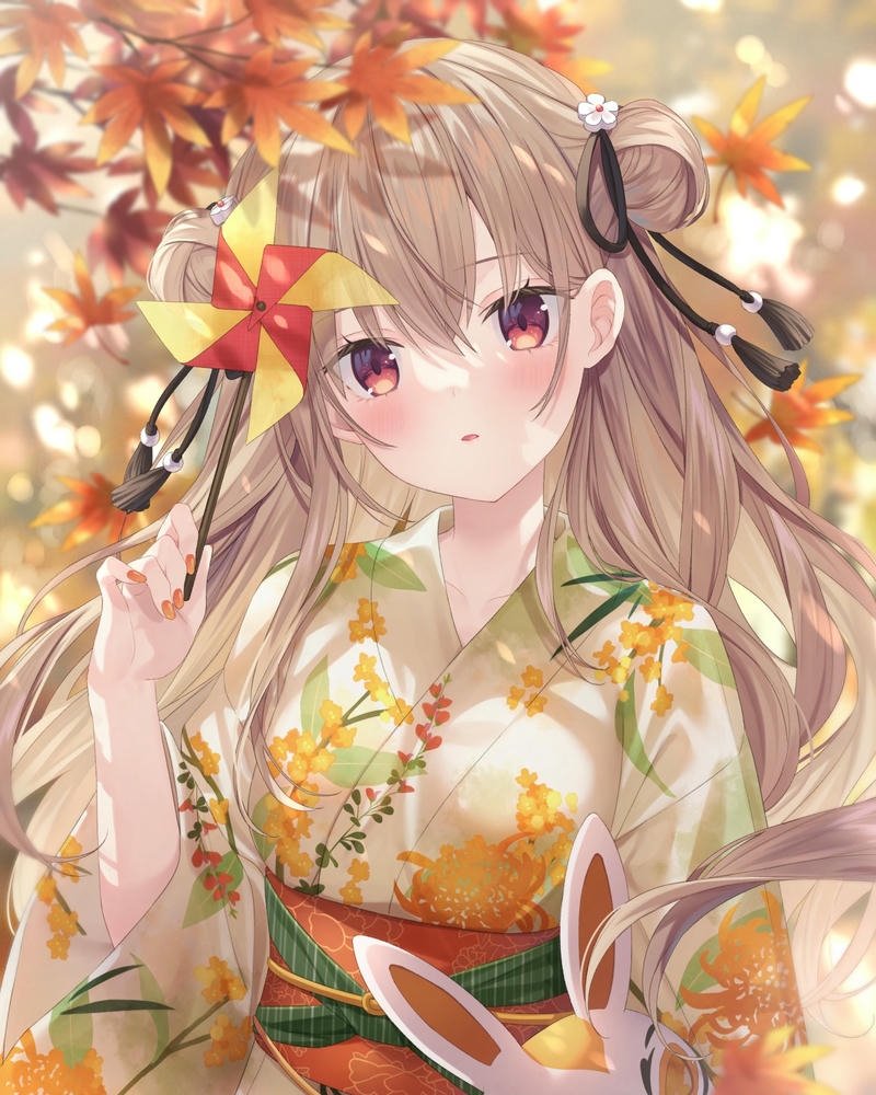 Hình ảnh anime nữ mặc kimono phong cách trang nhã đầy duyên