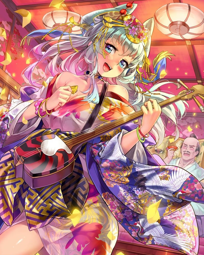 Hình ảnh anime nữ mặc kimono thần sắc dịu nhẹ đầy nữ tính