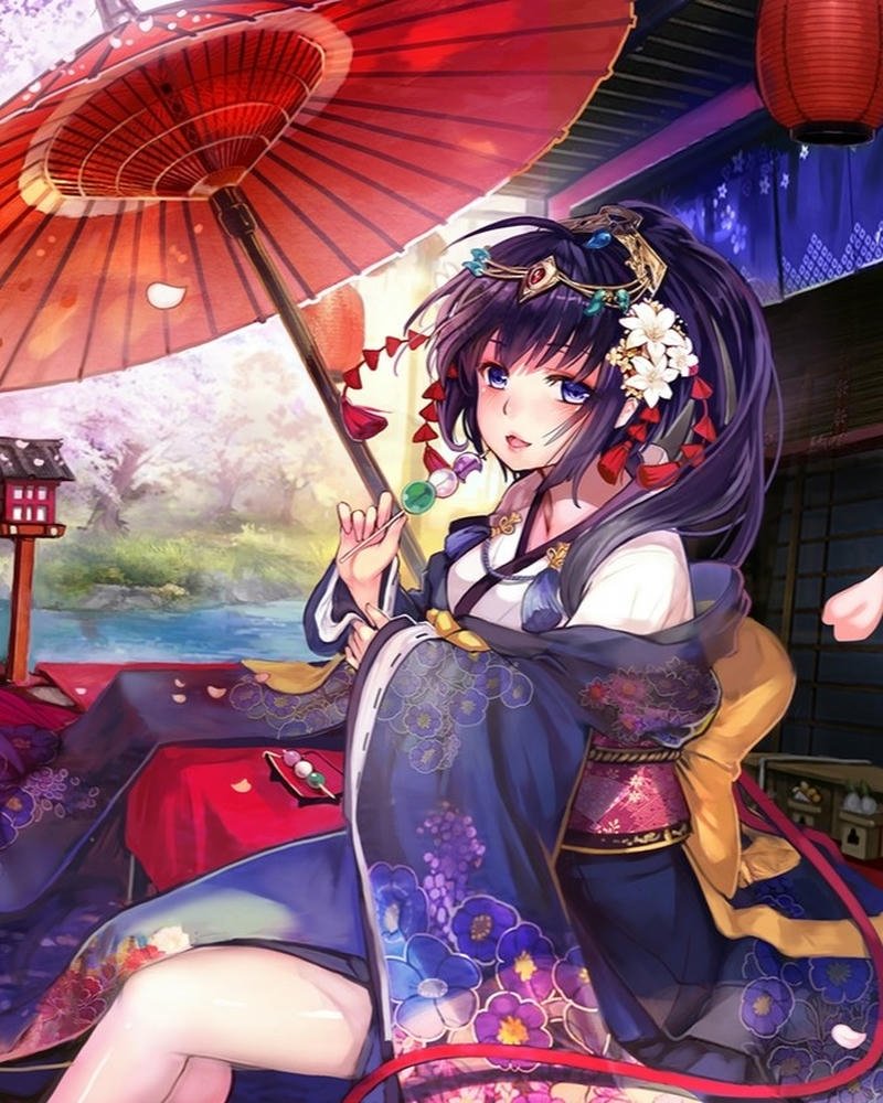 Hình ảnh anime nữ mặc kimono thần sắc thanh tú đầy duyên