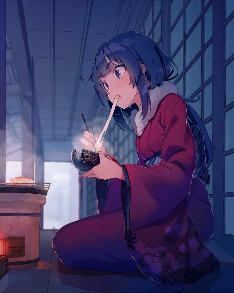 Hình ảnh anime nữ mặc kimono thần thái điềm đạm rất thanh tao
