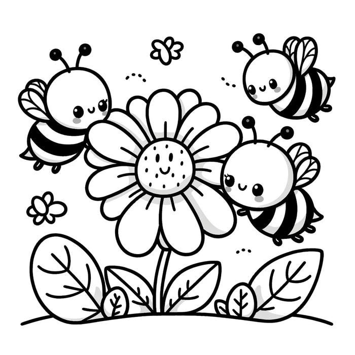 Hình ảnh minh họa ong và hoa xinh dễ tô