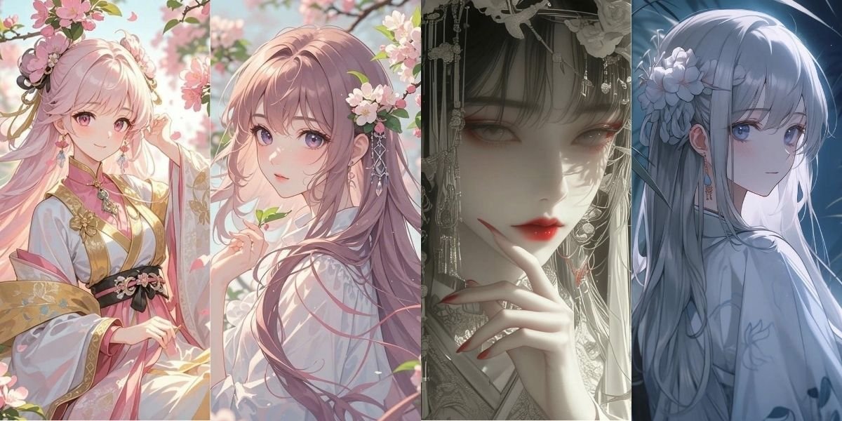 Hình anime nữ cổ trang buồn ánh trăng u sầu