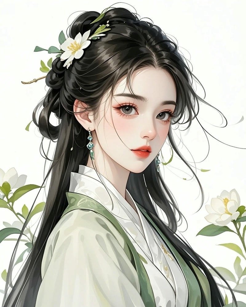 Hình anime nữ cổ trang thướt tha chi tiết hoa văn