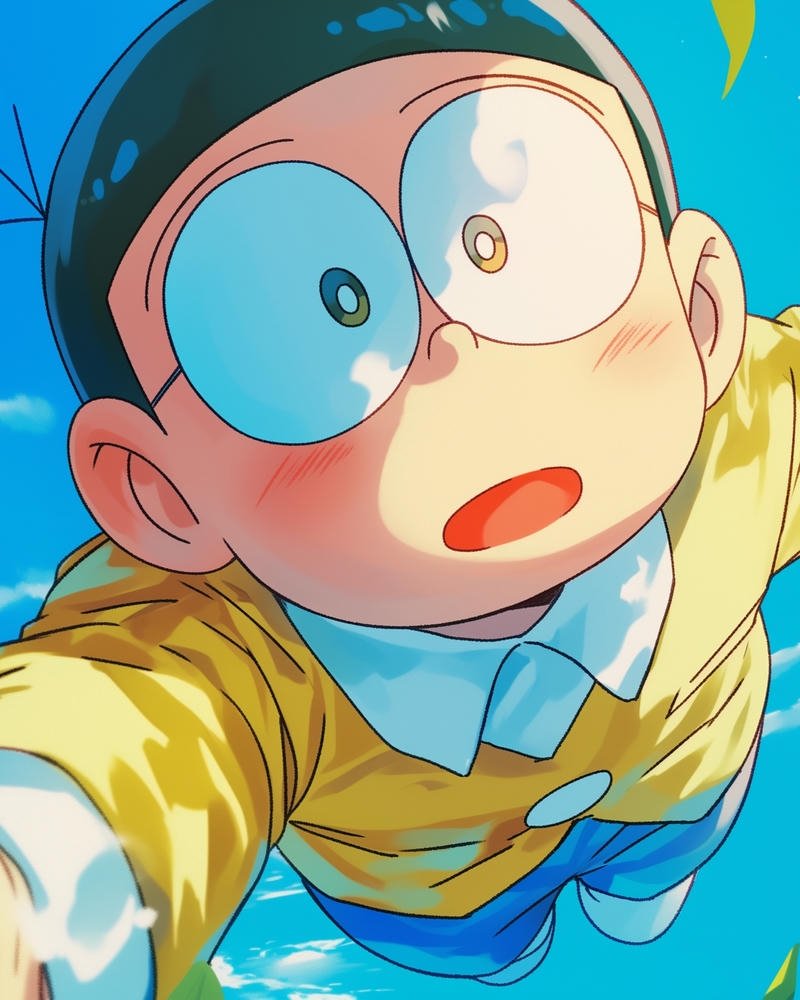 Hình nền Nobita ngước nhìn bầu trời đầy hy vọng