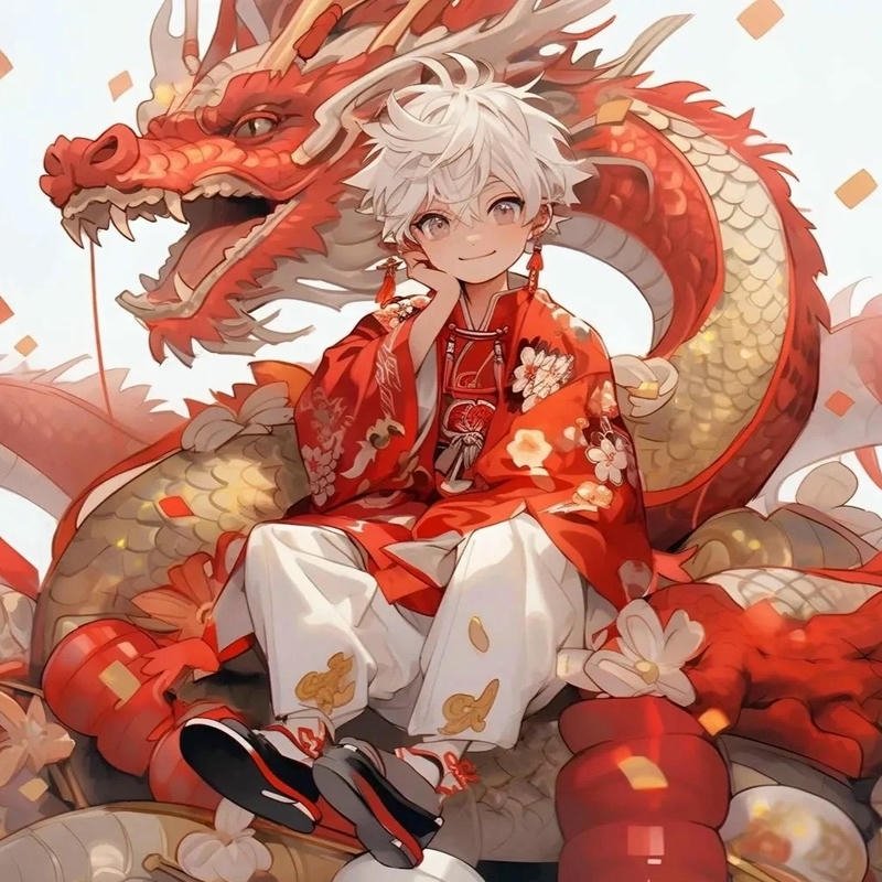 Hình nền anime boy bên rồng đỏ rực lửa đầy quyền uy