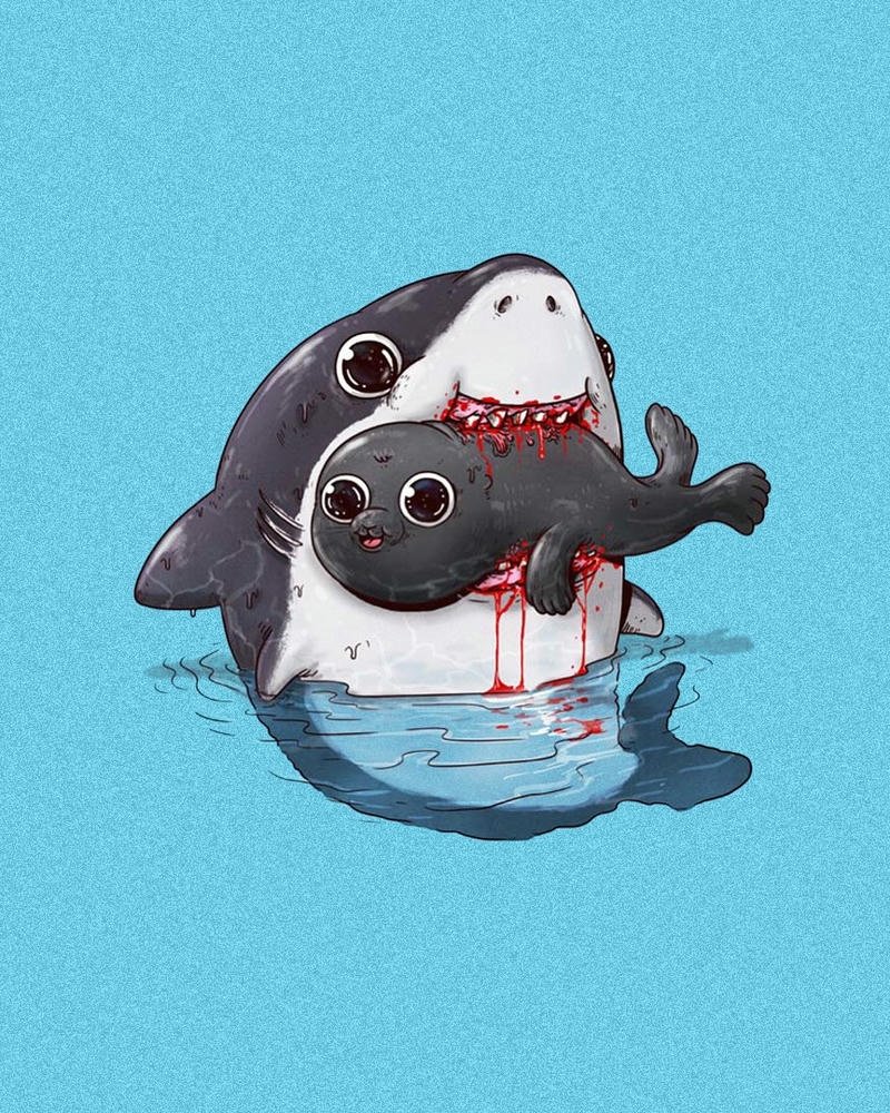 Hình nền cá mập cute chú cá mập xám cõng con