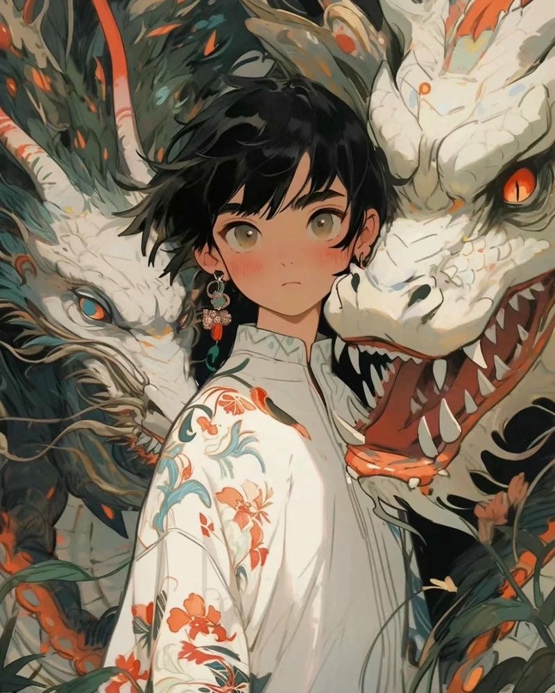 Hình nền rồng anime chàng trai mặc kimono cổ trang đẹp mắt