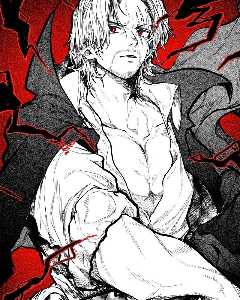 Hình vẽ Shanks mực đen trắng nghệ thuật ấn tượng