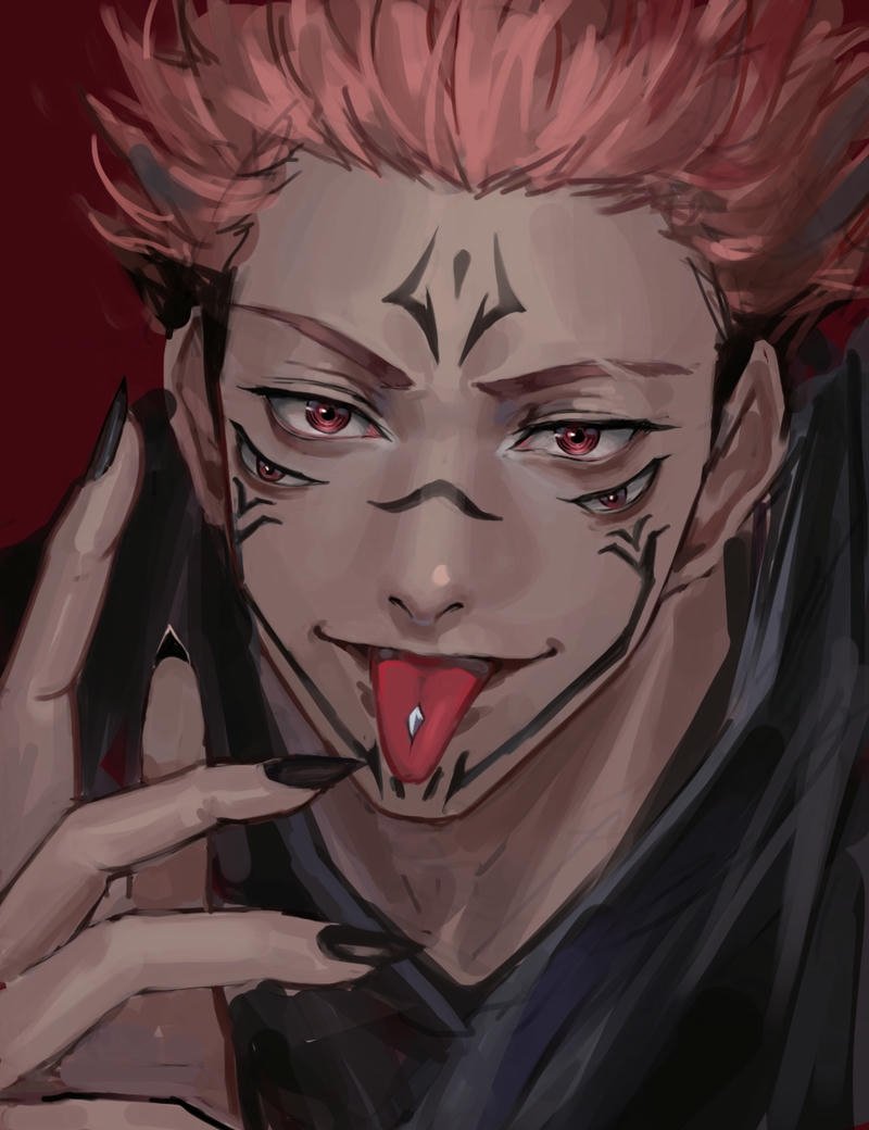 Nguyền vương Sukuna lè lưỡi tinh nghịch nhưng đầy sát khí nguy hiểm