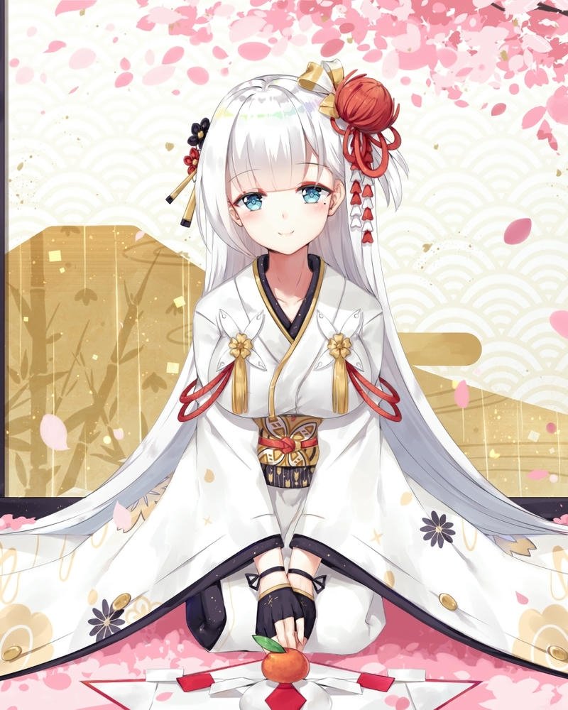 Nhân vật nữ anime mặc kimono dung mạo thanh nhã