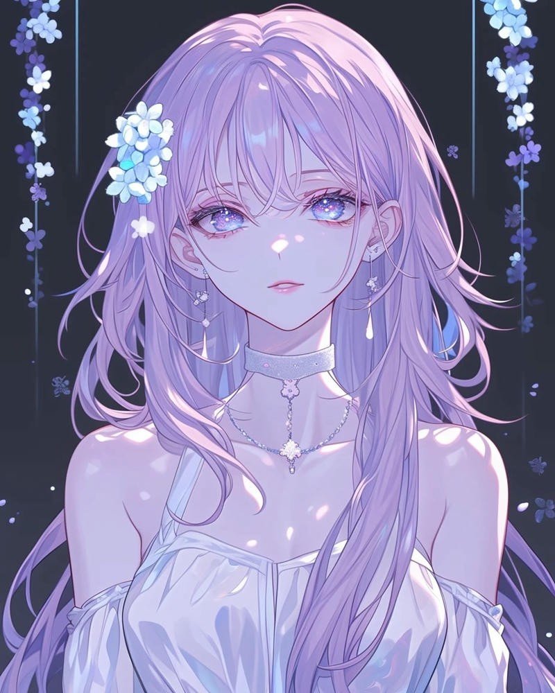 Nữ anime trắng đen dung mạo nhẹ nhàng rất cuốn hút