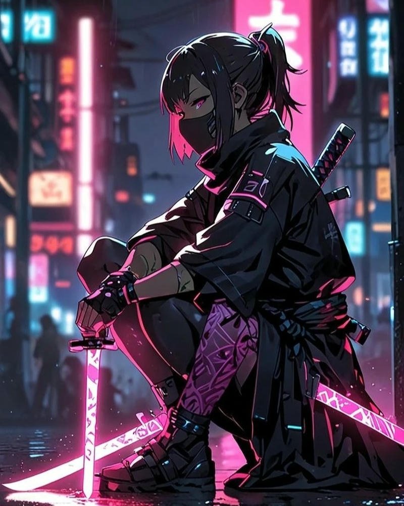 Nữ chiến binh anime cầm kiếm ánh mắt đầy quyết tâm