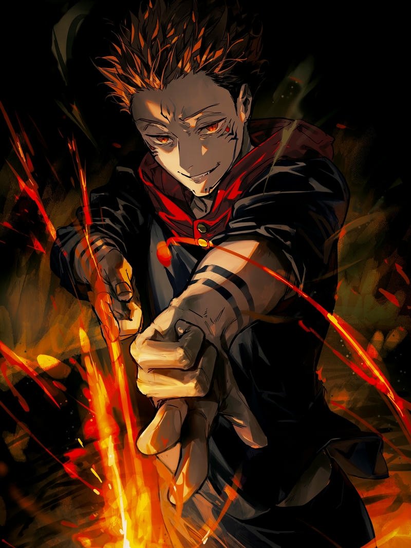 Ryomen Sukuna điều khiển ngọn lửa nguyền rủa trong đêm tối tăm
