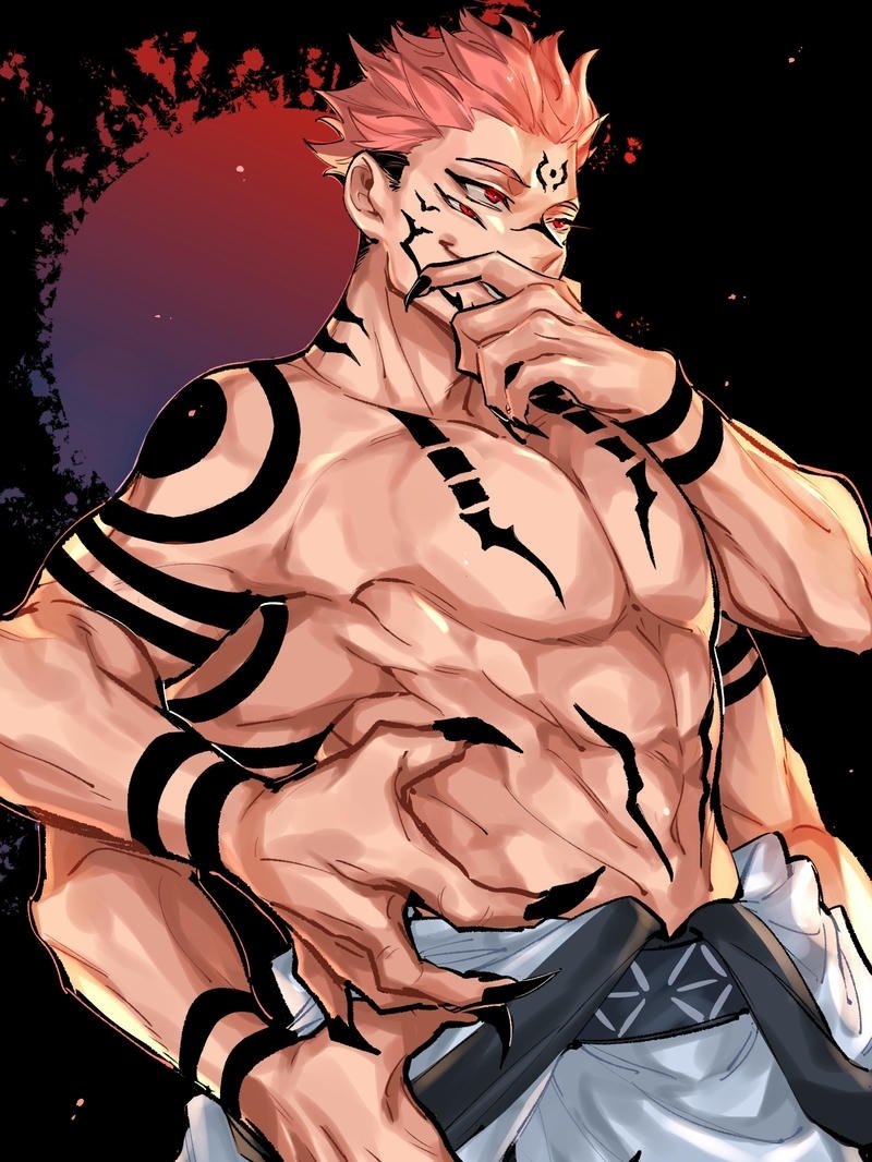 Ryomen Sukuna ngồi trên ngai vàng đầy kiêu ngạo và uy quyền