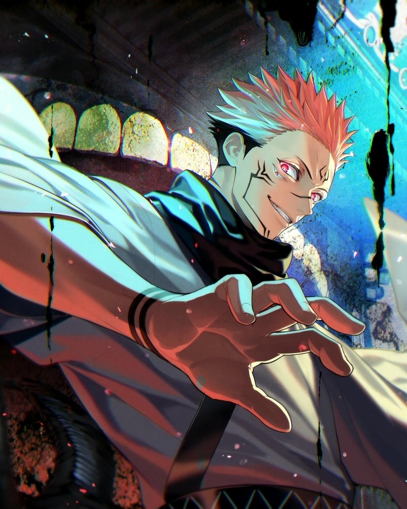 Ryomen Sukuna ngồi trên ngai xương sọ đầy quyền lực đáng sợ