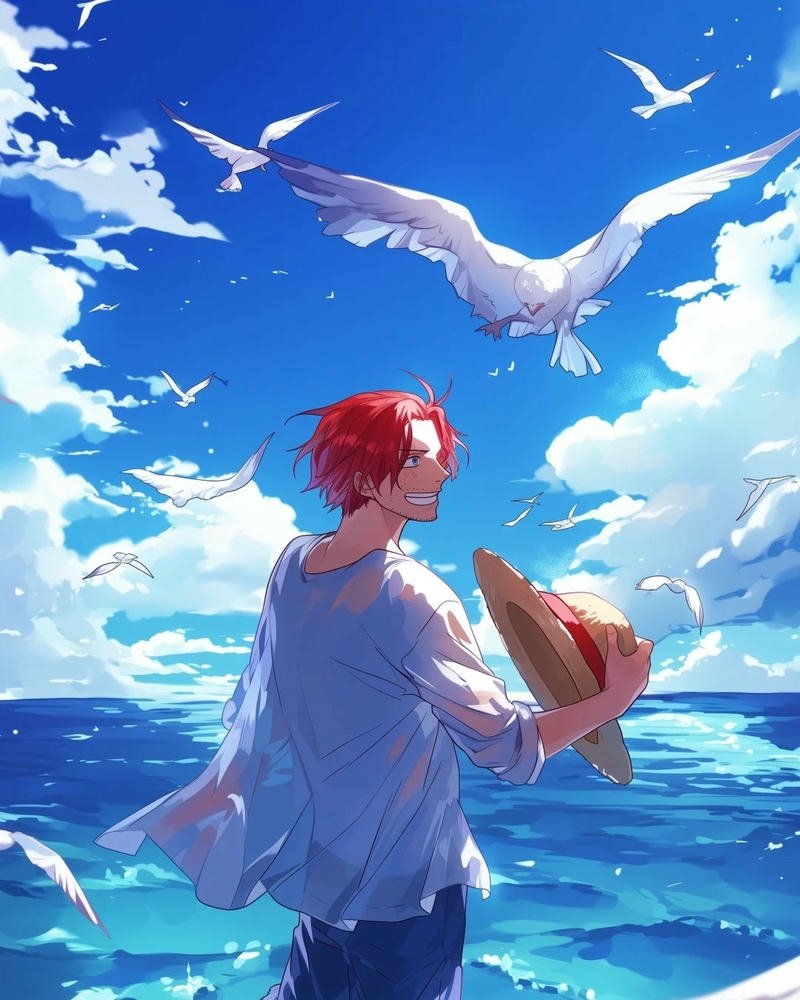 Shanks Tóc Đỏ quay lưng nhìn ra biển trời bao la