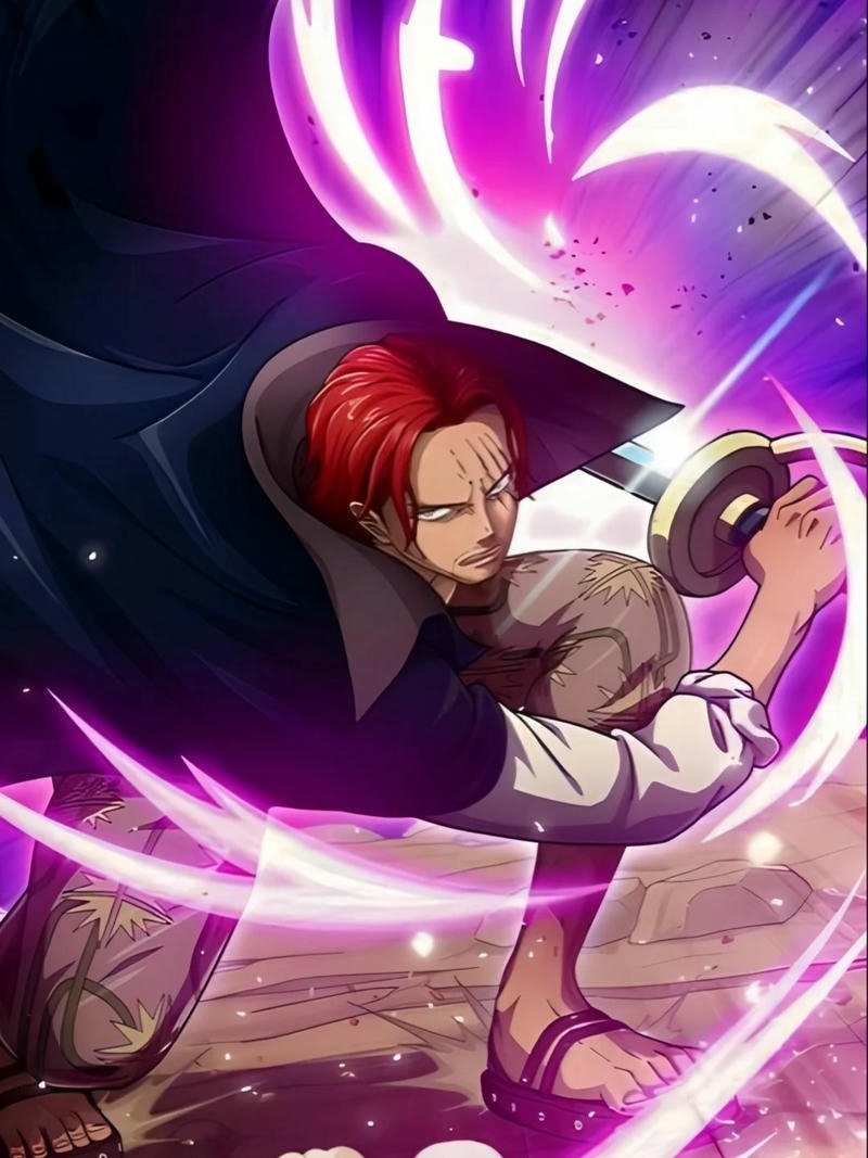 Shanks Tóc Đỏ tỏa ra Haki tím đen huyền bí