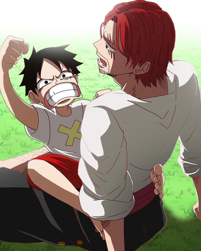 Shanks Tóc Đỏ trao mũ rơm cho Luffy đang khóc
