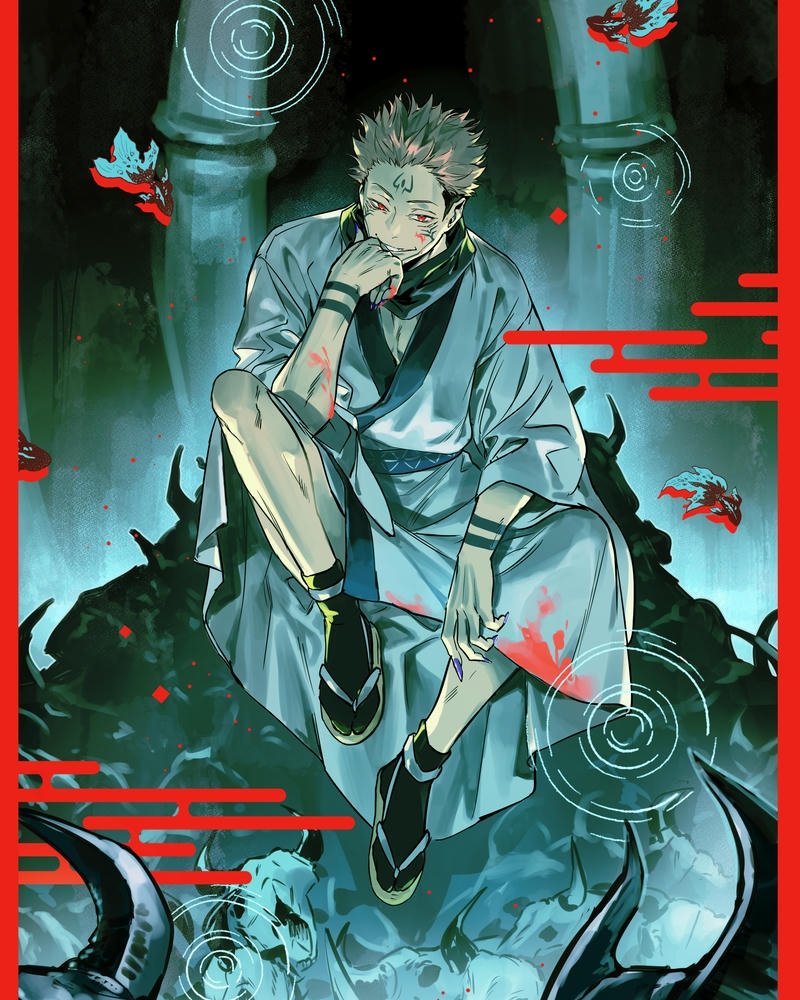 Sukuna ngồi ung dung trong lãnh địa phục ma ngự trù tử