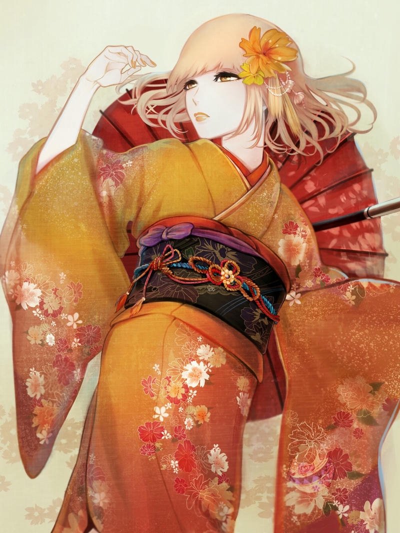 Thiếu nữ anime mặc kimono ánh mắt hiền hòa đầy sức hút