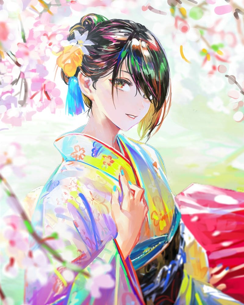 Thiếu nữ anime mặc kimono vẻ đẹp truyền thống