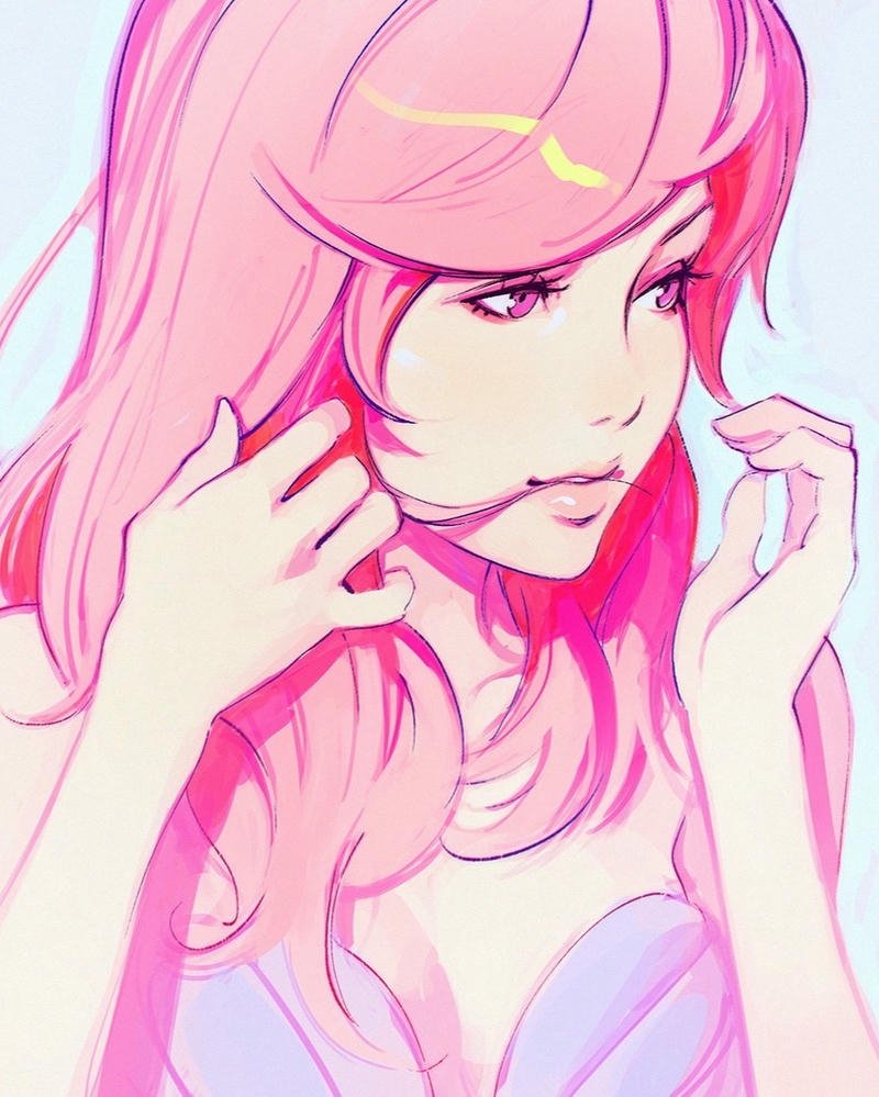 Thiếu nữ anime tóc hồng thần thái tươi vui cuốn hút