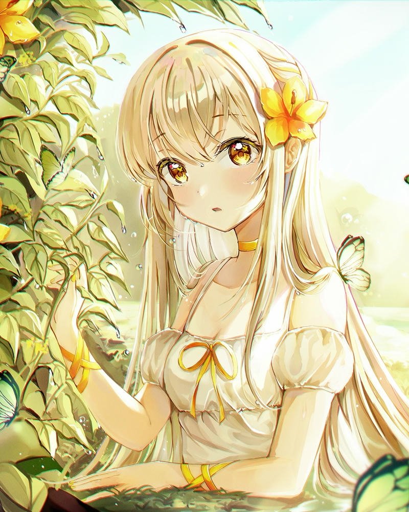 Thiếu nữ anime tóc vàng dung mạo tươi tắn