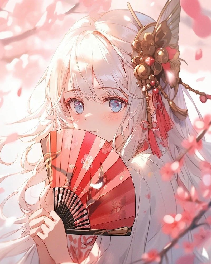 Thiếu nữ anime trang phục cổ trang thần thái dịu dàng