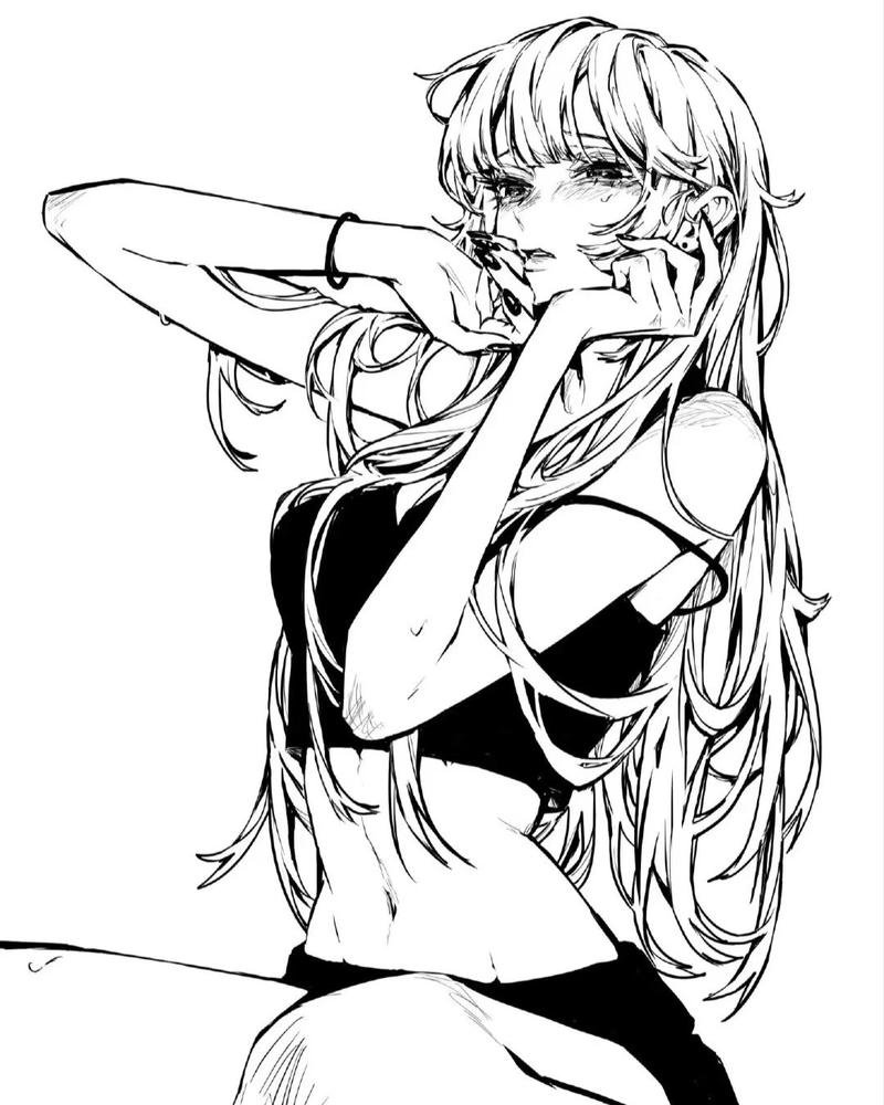 anime nữ trắng đen 34