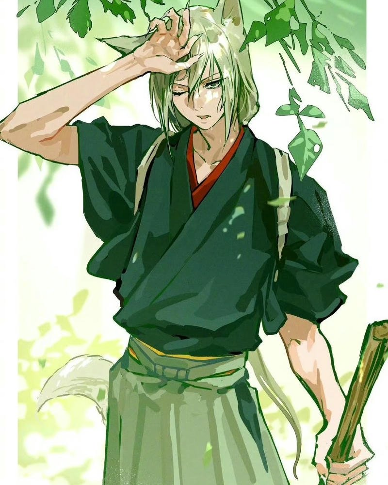 Tomoe Kamisama Kiss mặc đồ xanh lá cầm gậy tre