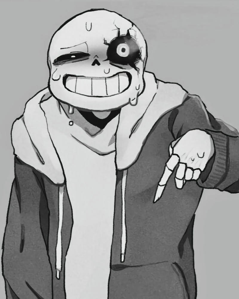 Tranh vẽ Sans đen trắng biểu cảm khuôn mặt hài hước