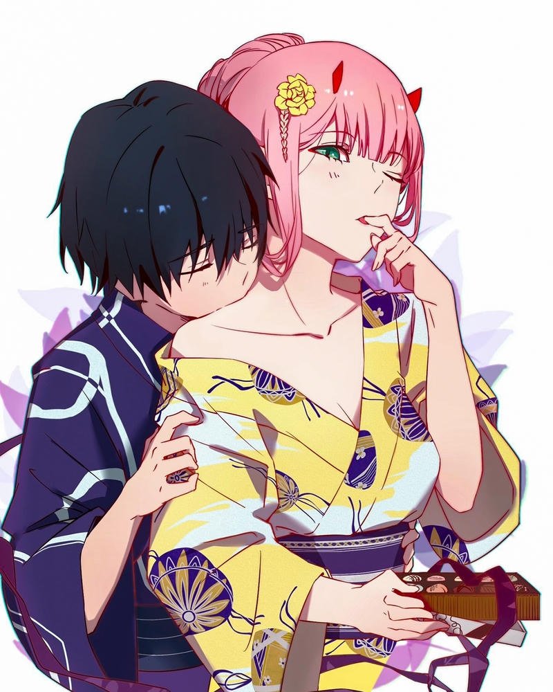 Zero Two và Hiro ăn kẹo ngọt ngào dễ thương