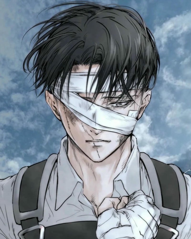 Ảnh Levi Ackerman bị thương quấn băng đầy mặt ngầu