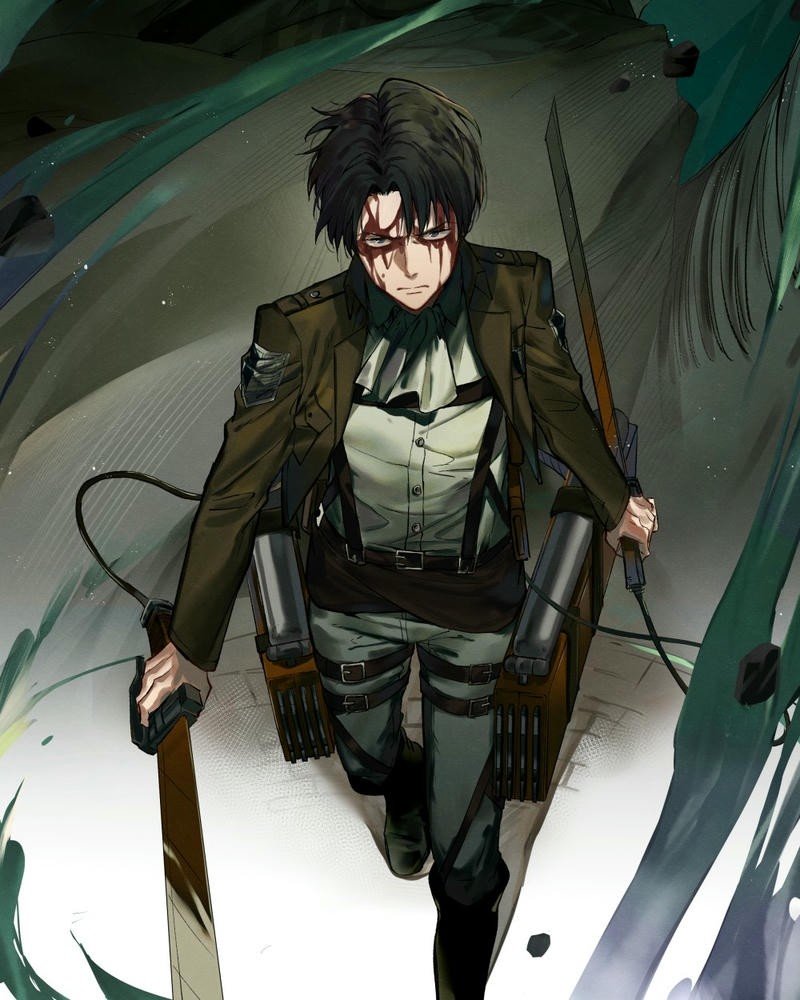 Ảnh Levi Ackerman bước đi dứt khoát ánh mắt sắc lạnh