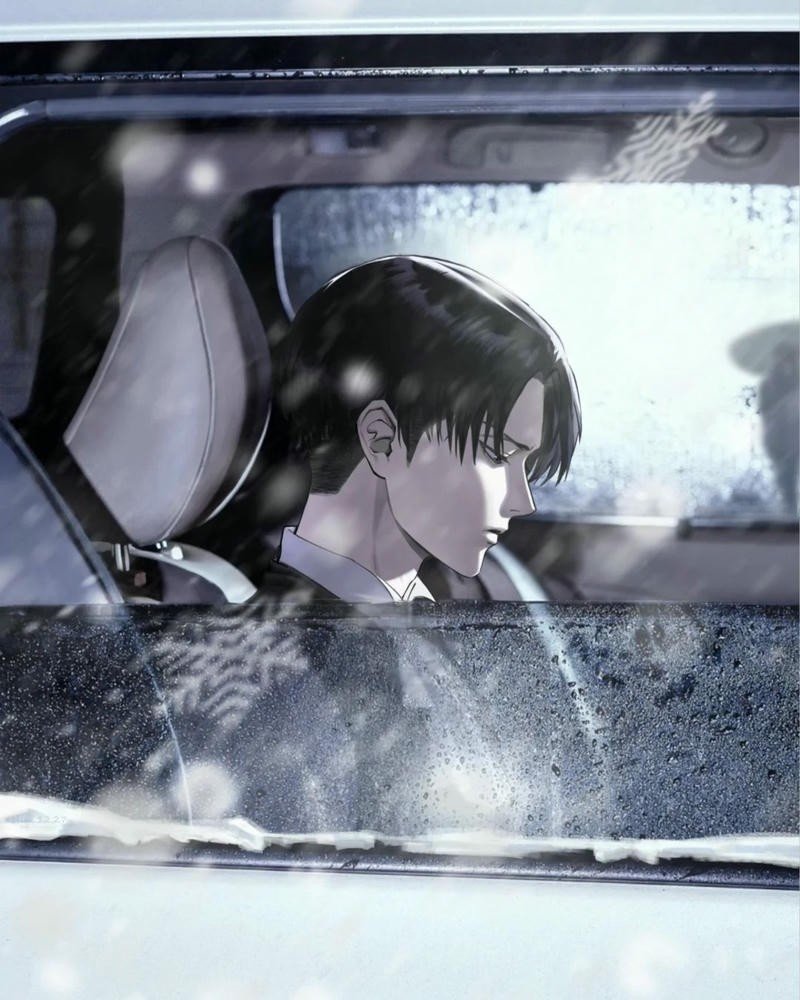 Ảnh Levi Ackerman đứng dưới mưa nhìn xa xăm buồn