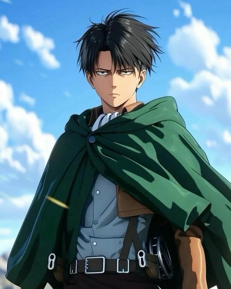 Ảnh Levi Ackerman đứng giữa bầu trời xanh đầy hy vọng