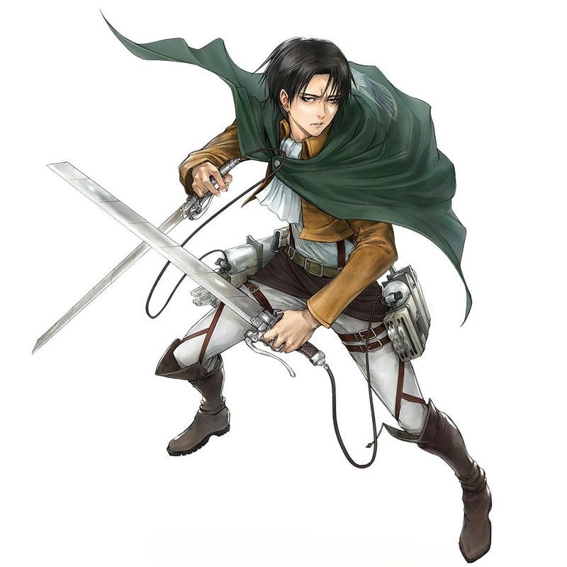 Ảnh Levi Ackerman song kiếm tấn công từ trên cao