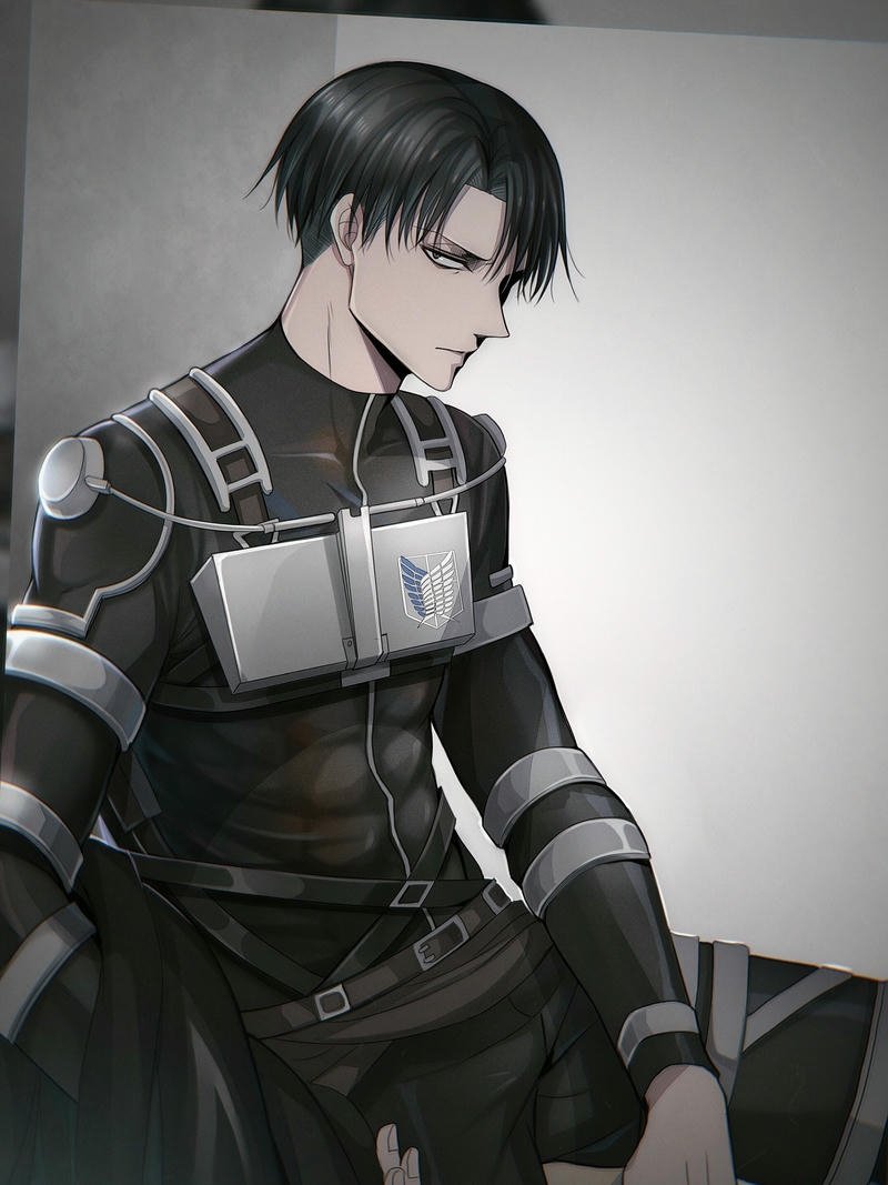 Ảnh Levi Ackerman trang bị chiến đấu đen toàn thân ngầu