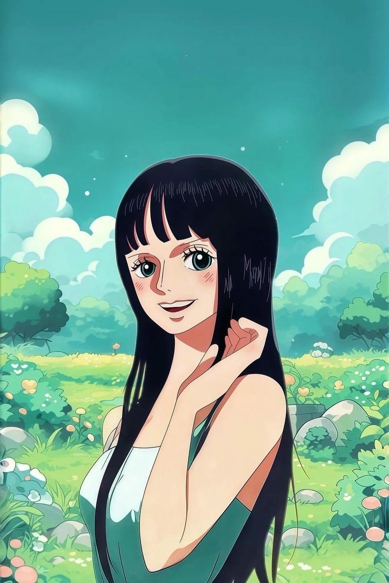Top 90+ ảnh Nico Robin đẹp, ngầu và quyến rũ nhất One Piece Ảnh Nico Robin lúc nhỏ cười tươi giữa đồng cỏ xanh mướt