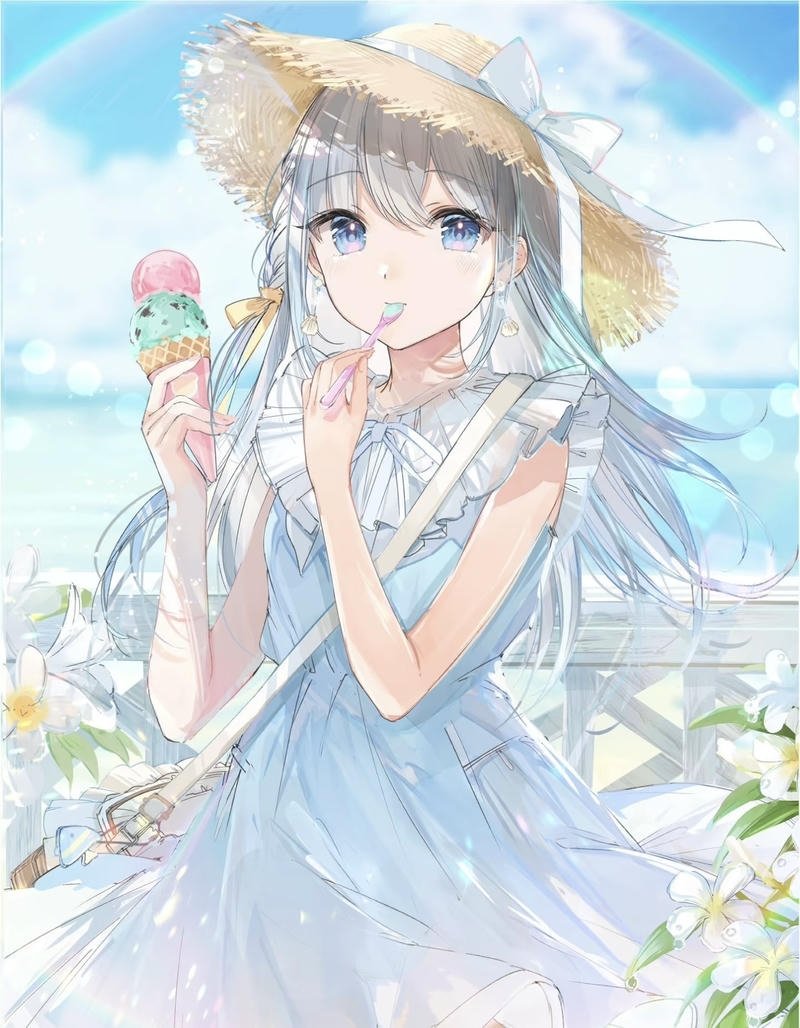 Đường nét tinh giản giúp ảnh anime girl tóc trắng cuốn hút