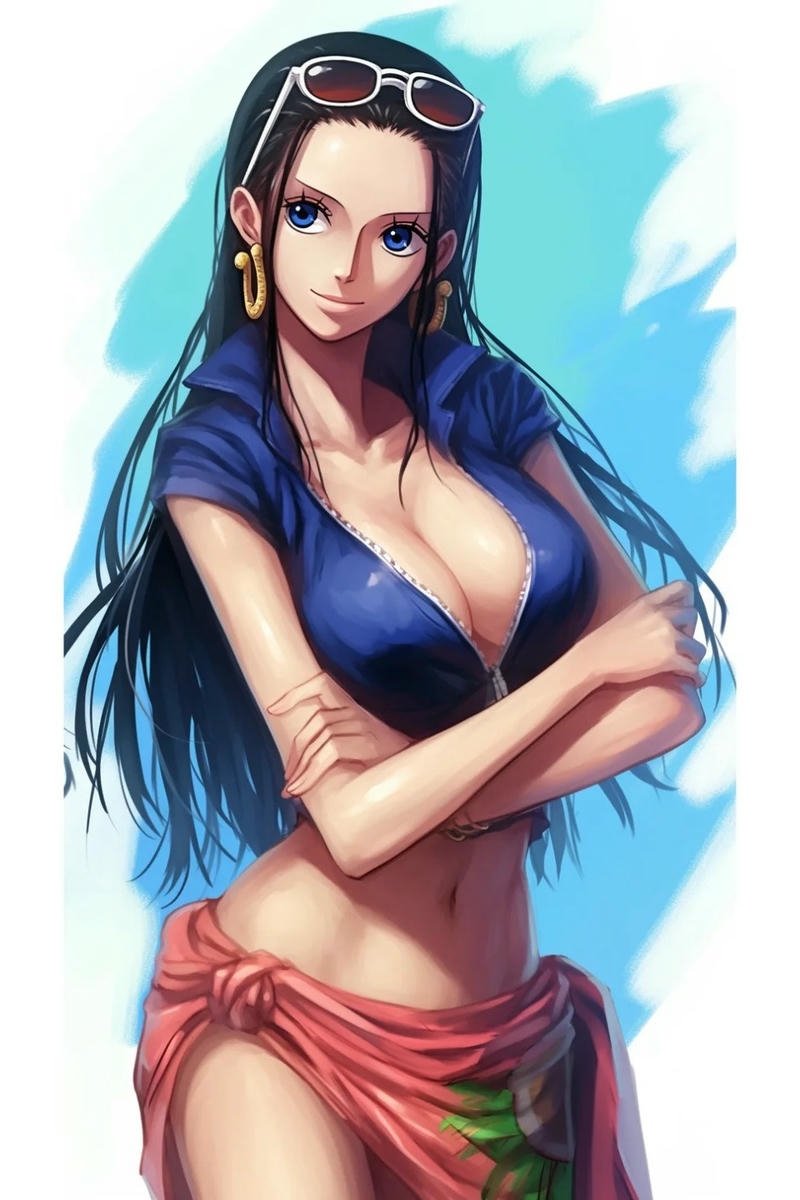 Top 90+ ảnh Nico Robin đẹp, ngầu và quyến rũ nhất One Piece Miss All Sunday mặc bikini xanh tạo dáng bên bờ biển mát