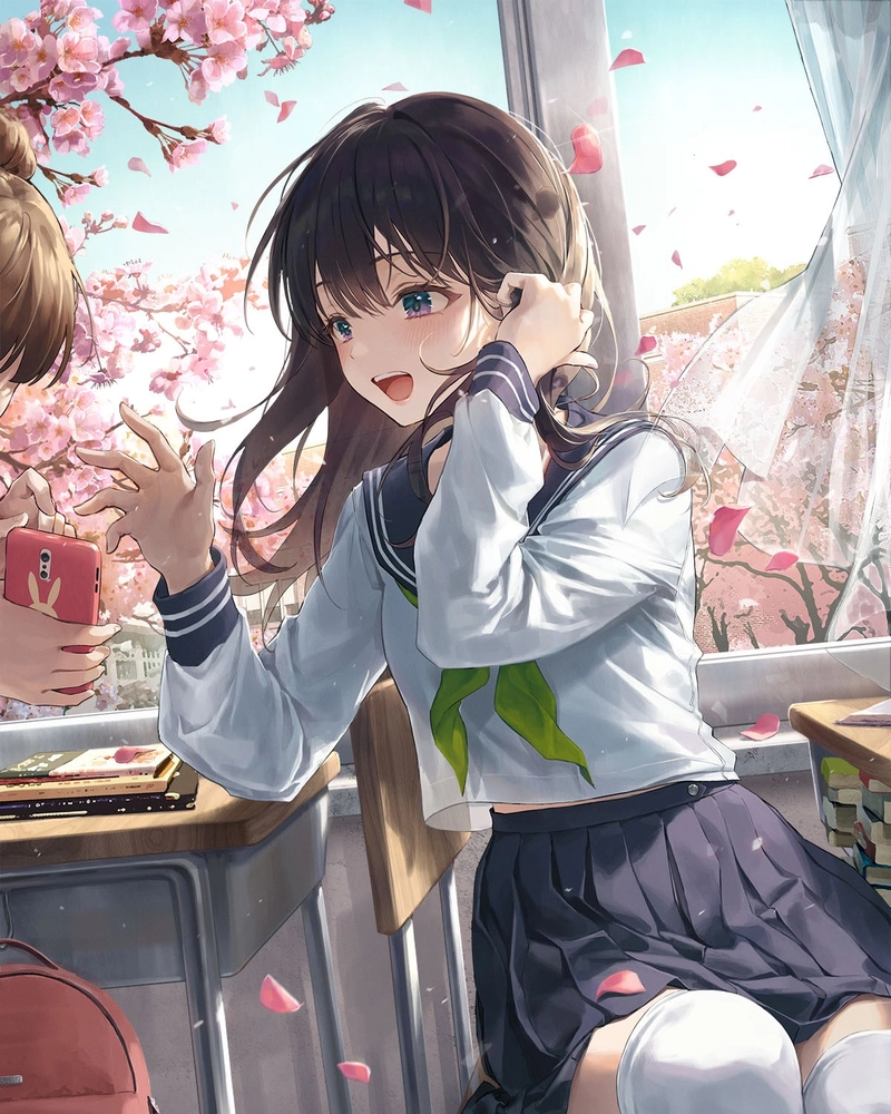 Ảnh anime học đường với thần thái vui vẻ đầy năng lượng