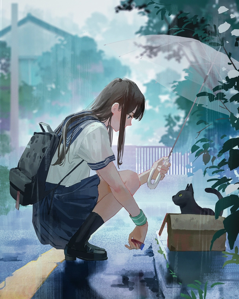 Ảnh anime học sinh nữ thể hiện cảm xúc trong sáng