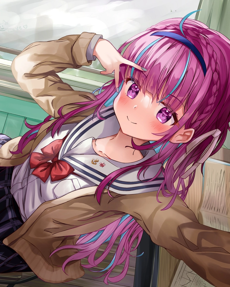 Ảnh anime học sinh với ánh nhìn hồn nhiên đáng yêu