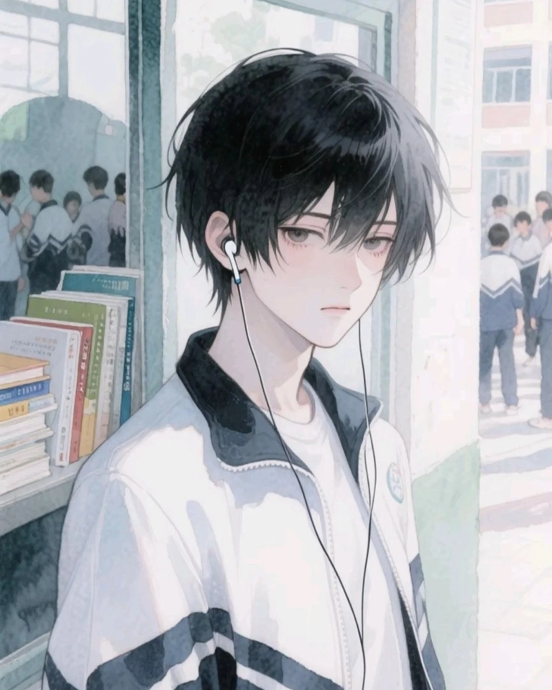 Ảnh anime nam học sinh với ánh mắt sâu đầy cảm xúc