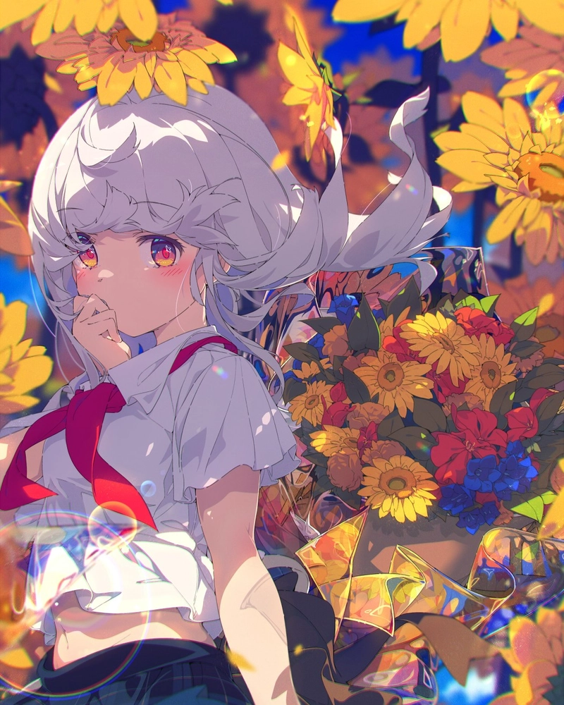 Ảnh anime nữ học sinh với ánh nhìn ngọt ngào đáng yêu