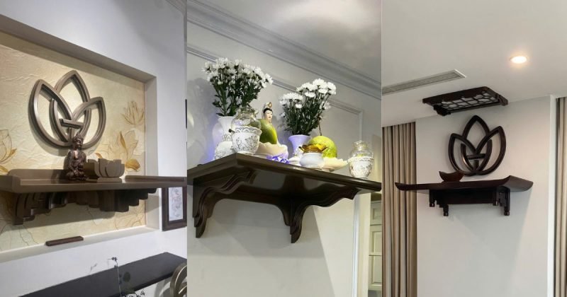 mẫu bàn thờ treo tường gỗ tự nhiên, thiết kế bàn thờ Vinh Vượng